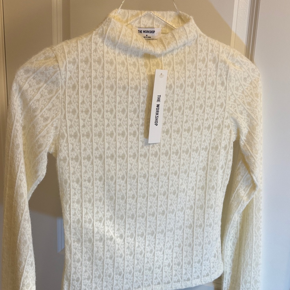 Workshop Ivory Cable Knit Sweater Size Medium